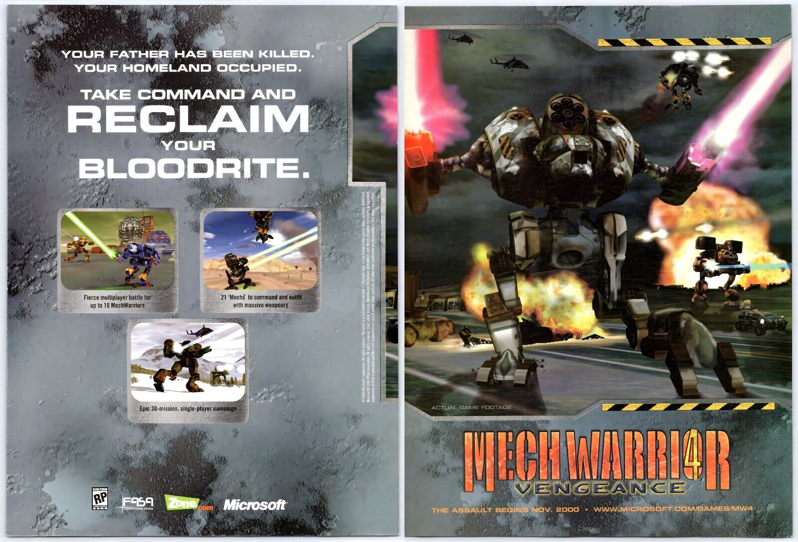 MechWarrior 4 Vengeance - PC Game - Vintage Original Print Ad/Poster Promo 2000