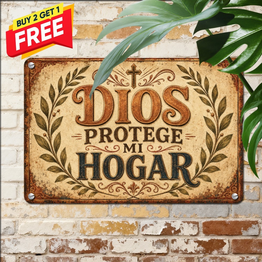 Dios Protege Hogar Spanish Christian Metal Tin Sign 8x12 Religious Wall Plaque
