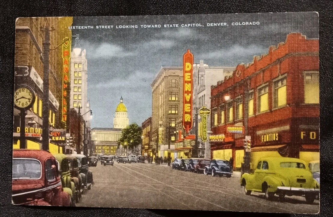 1950 Sixteenth St Looking Forward State Capitol Denver, CO Postcard Nice Color