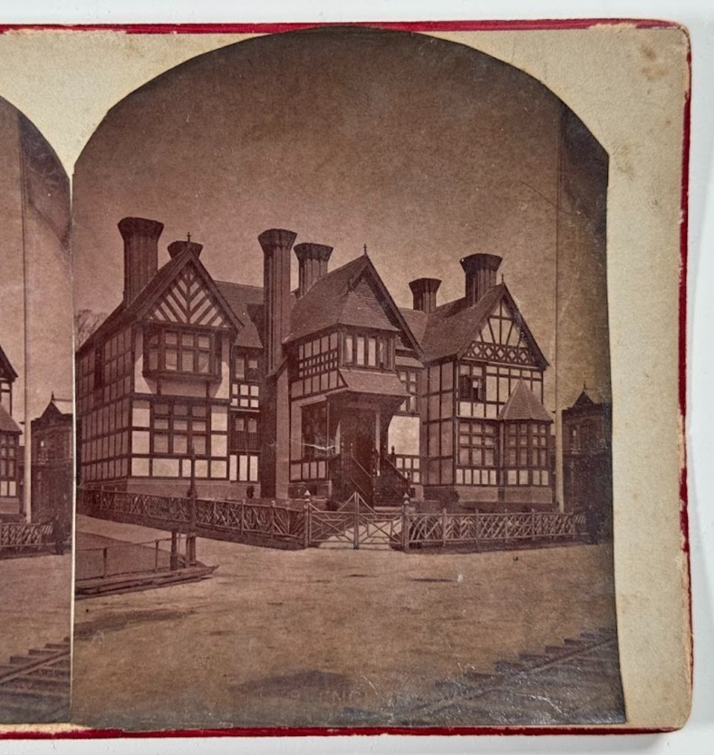 Victorian Stereoview – Tudor Style House with Train Tracks in Foreground