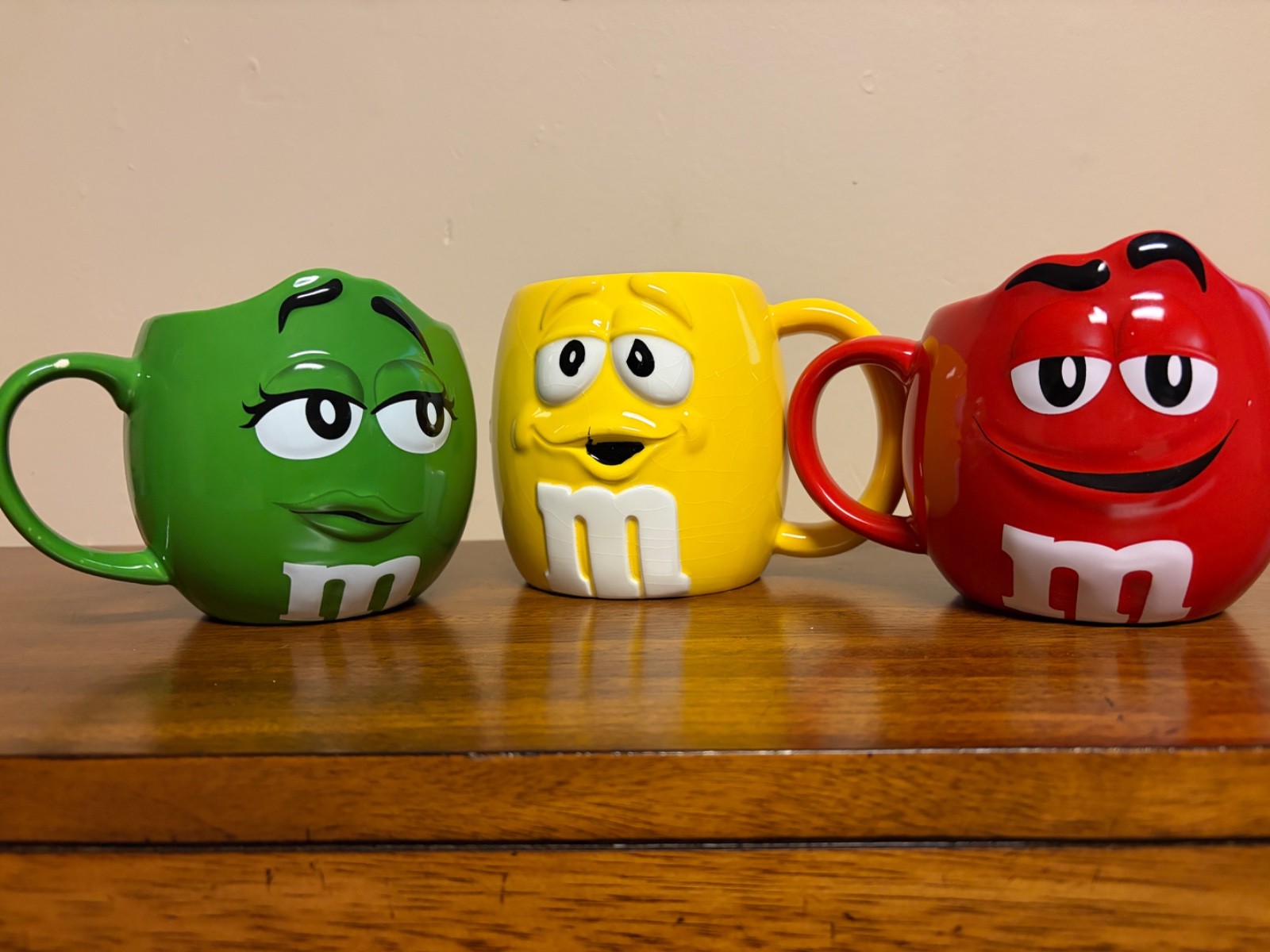 M&M’s Ceramic 3D Collectors Mugs-2013 M & World Red & Green-2003 Galerie Yellow