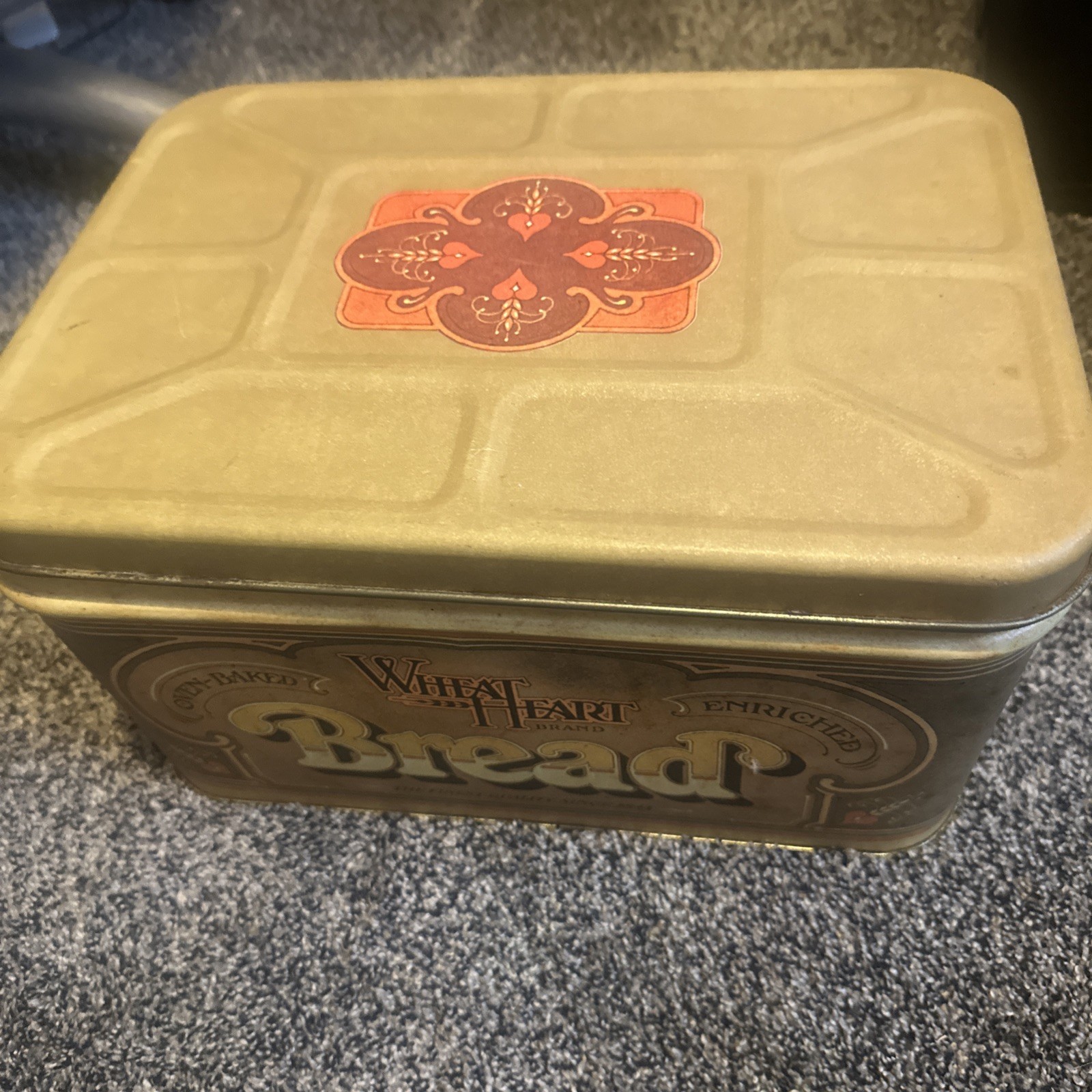 1970\'S Vintage Wheat Heart Tin Metal Bread Box Storage Container Farm House