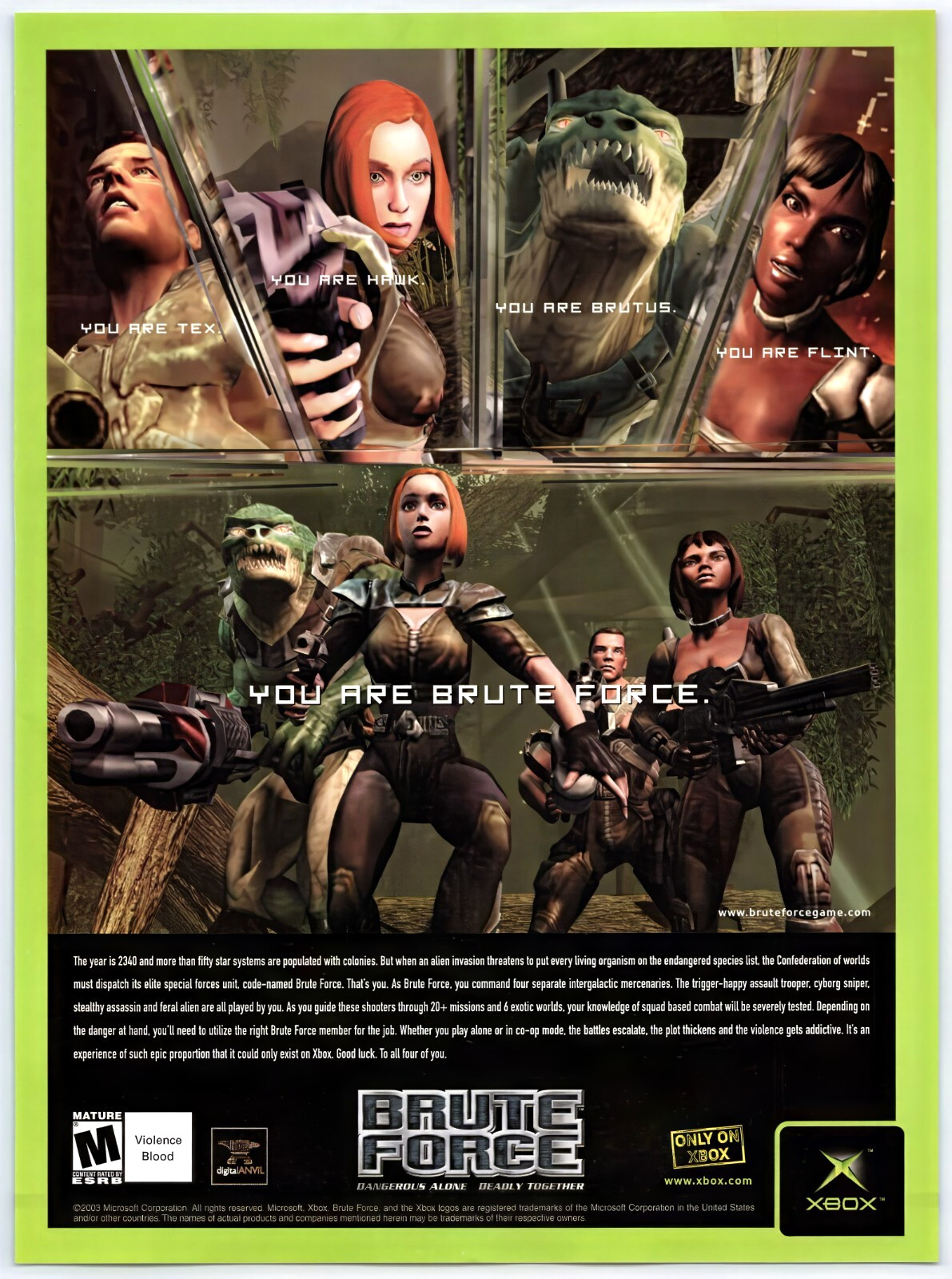 Vintage Print Ad 2003 Brute Force Xbox Shooter Game Original Promo Poster Art
