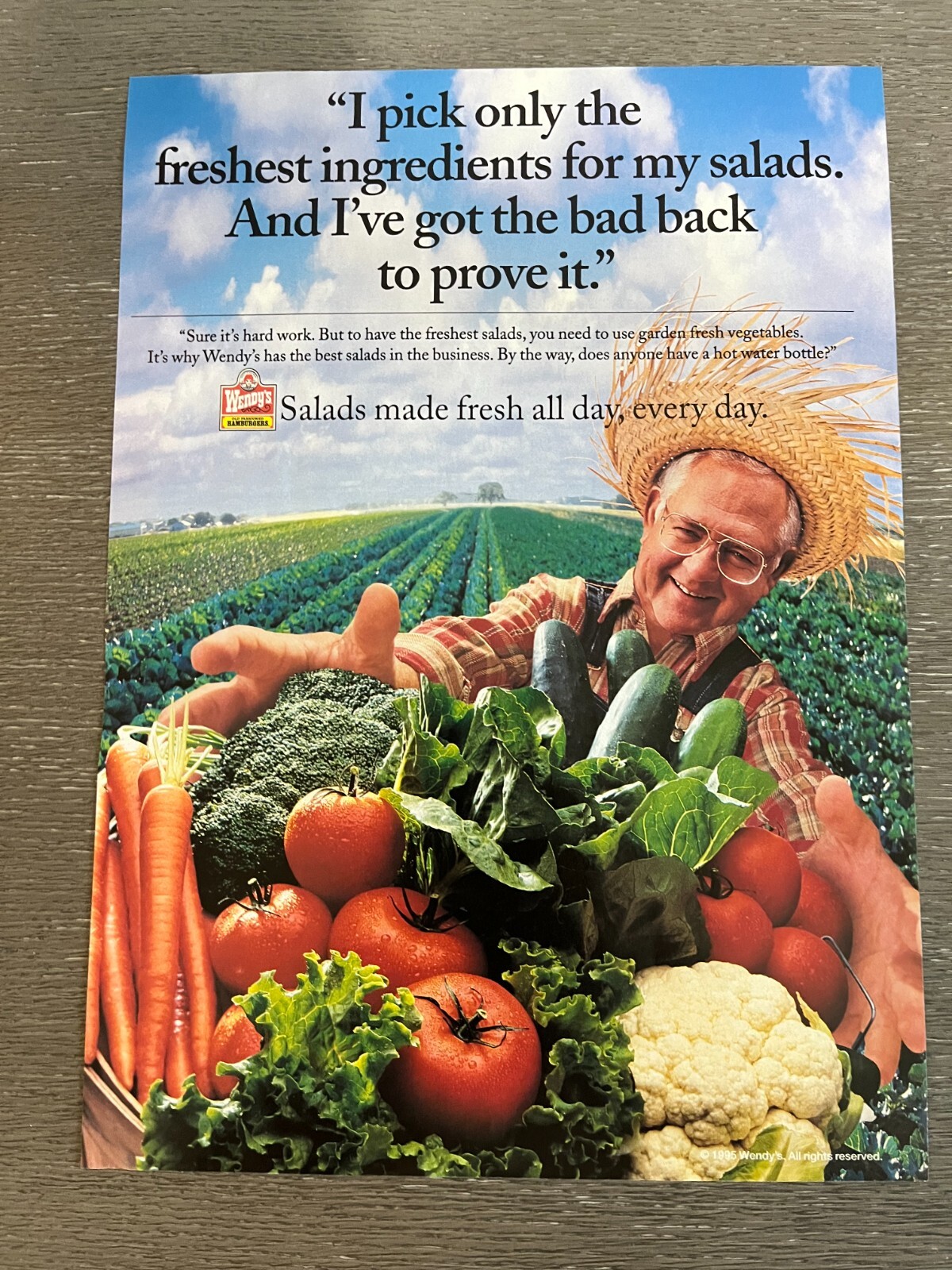 1995 Wendy's Dave Thomas Salads Vegetables Magazine Print Ad