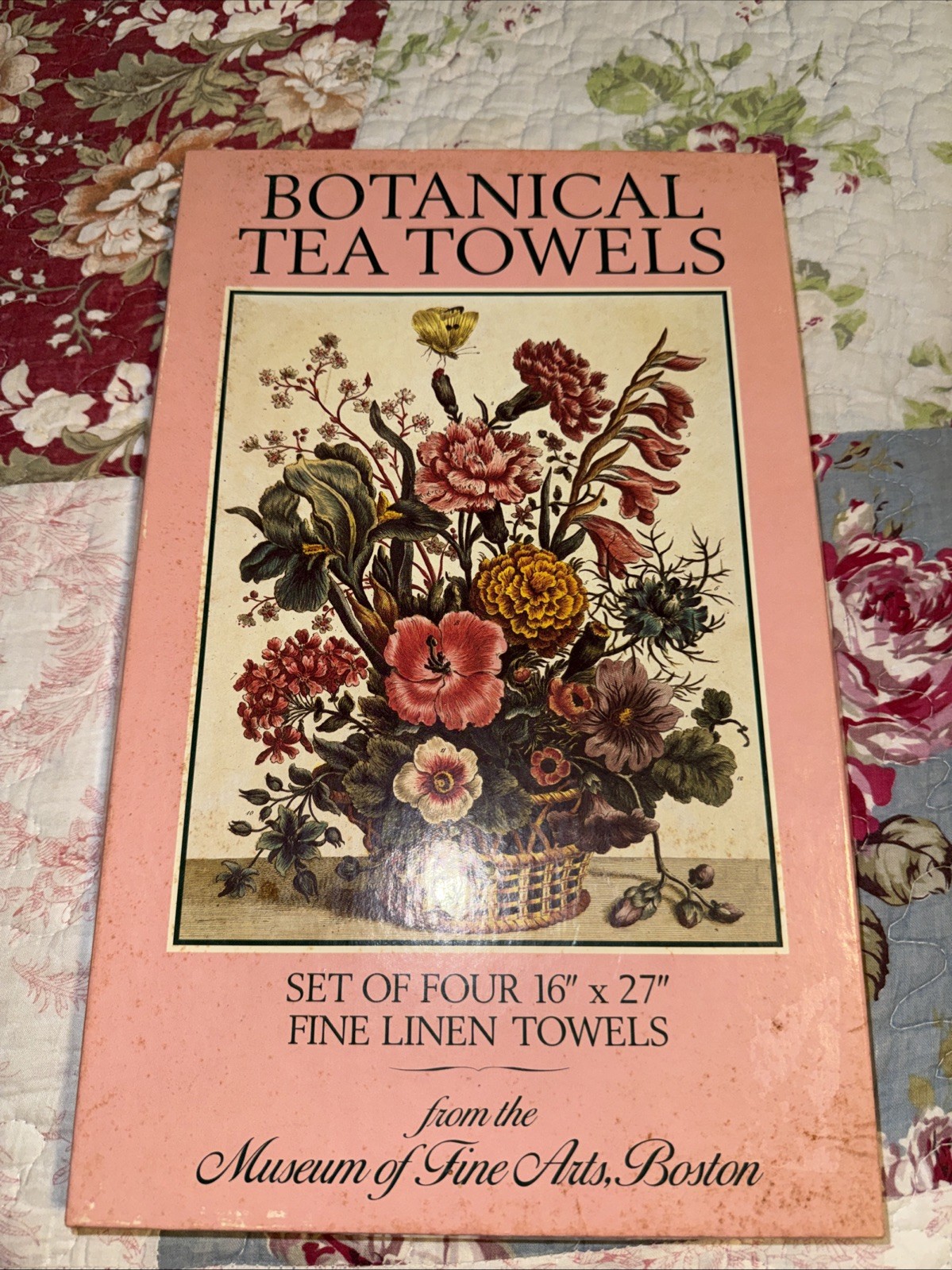 RARE MUSEUM OF FINE ARTS BOSTON SET OF 4 Flowers TEA TOWELS SET NEW IN BOX