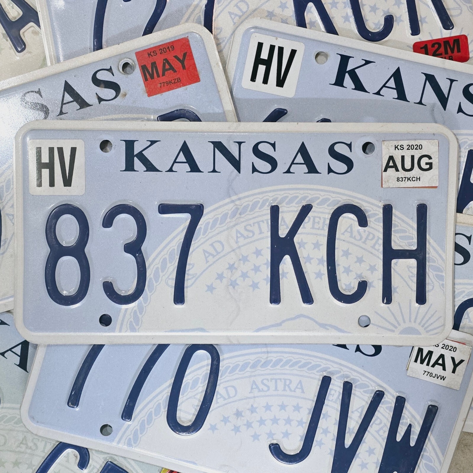 Kansas License Plate 🔥FREE📬🔥 1 Real, Random Embossed KS Blue Seal Tag