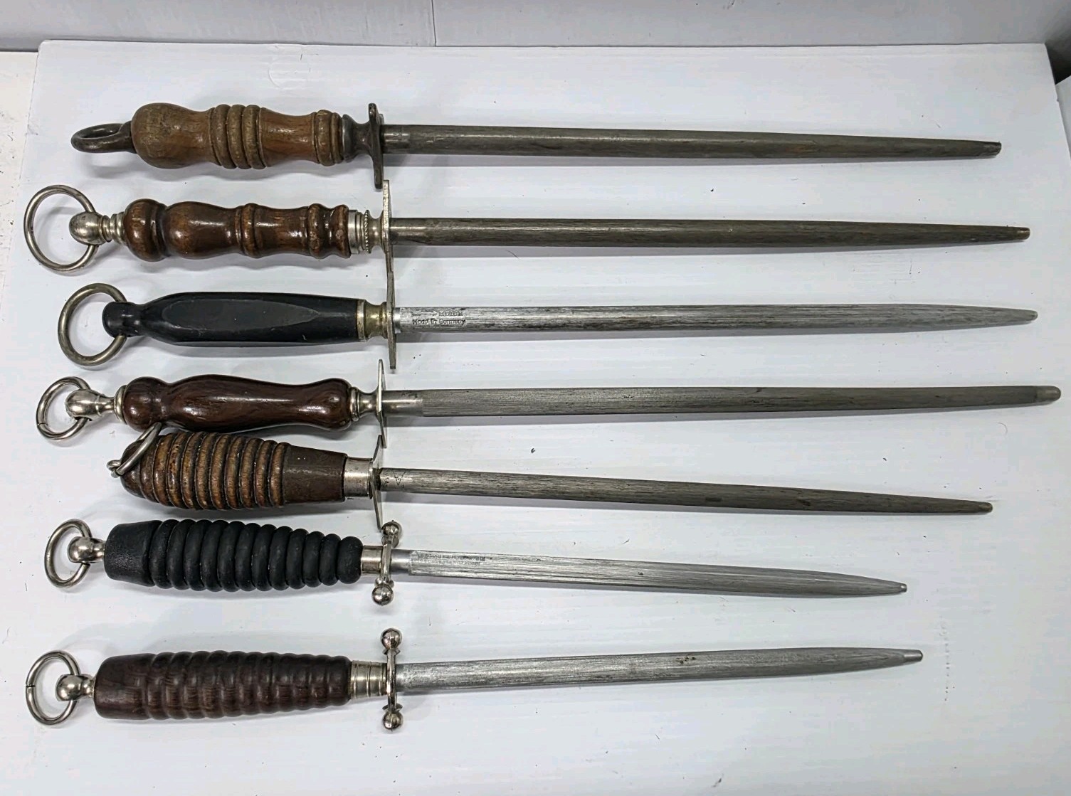 Lot Of 7 Antique Vtg Knife Sharpener Steels Rod F Dick Forschner Various (READ) 