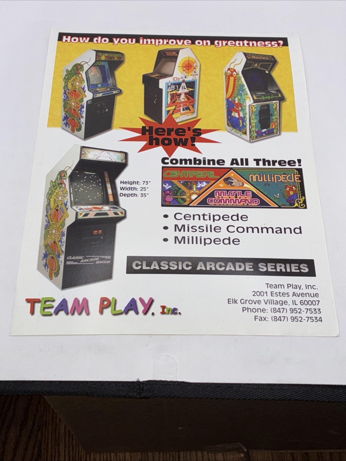 Team Play 3 IN 1 CENTIPEDE, MILLIPEDE, MISSILE COMMAND Flyer Original FD-13