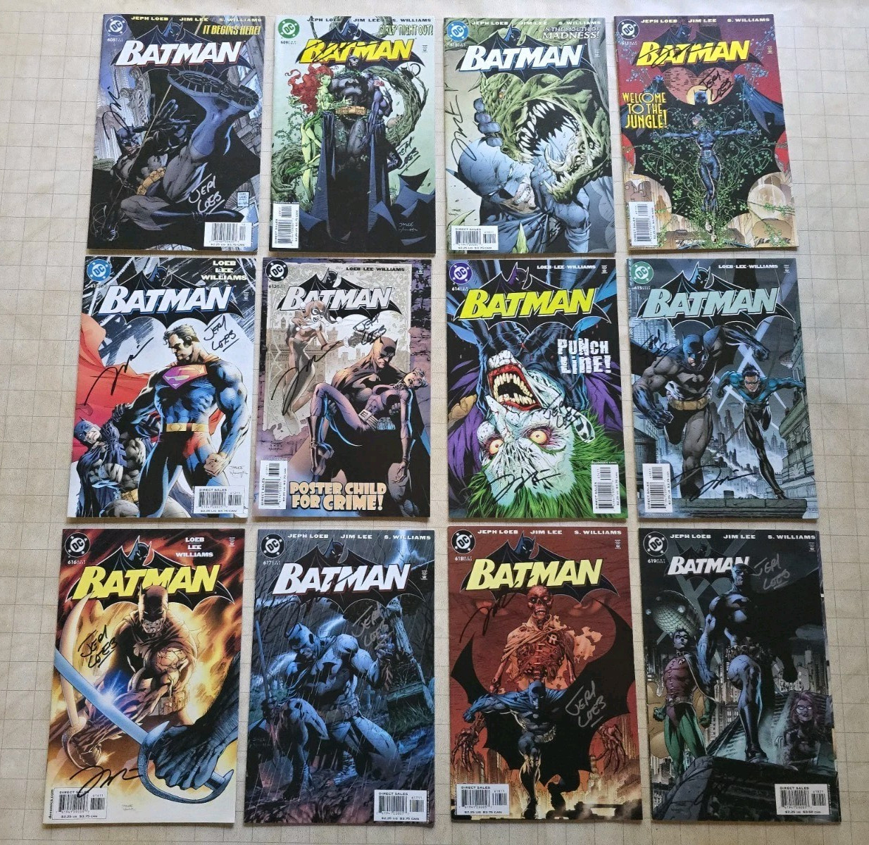 Batman Hush #608-619 Complete 12 Issue Set ALL Signed Jeph Loeb Jim Lee DC 