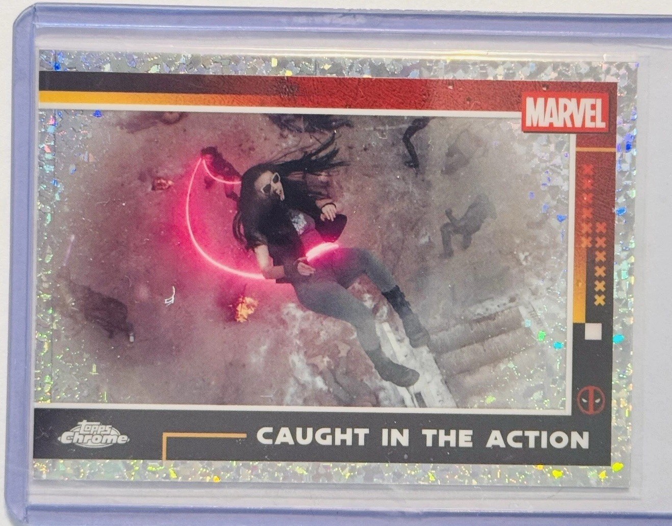 2025 Topps Chrome Deadpool Caught In The Action #84 Sparkle Holo-X-23