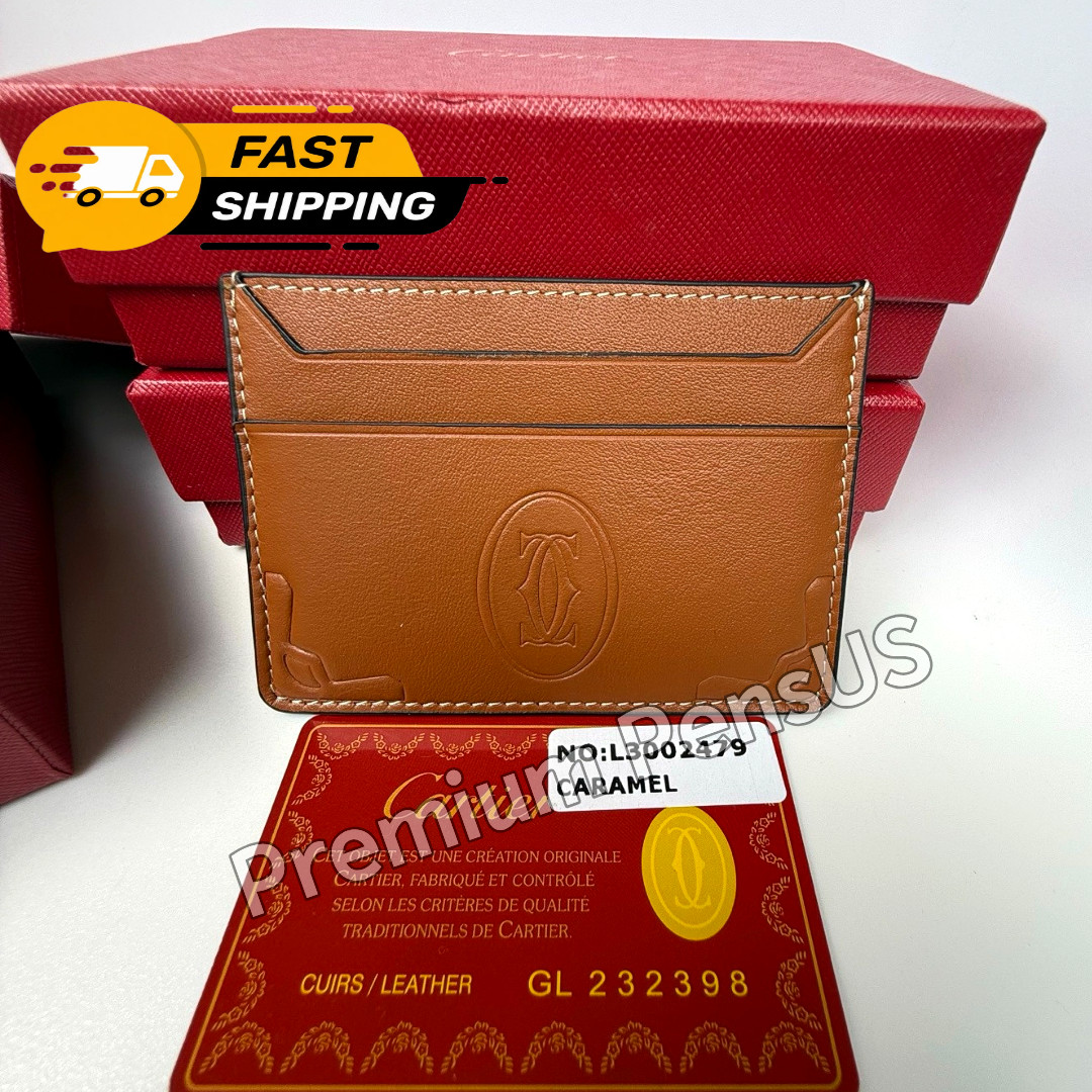 CARTIER Must De Cartier Caramel Leather Card Holder Card Case Full Set Rare