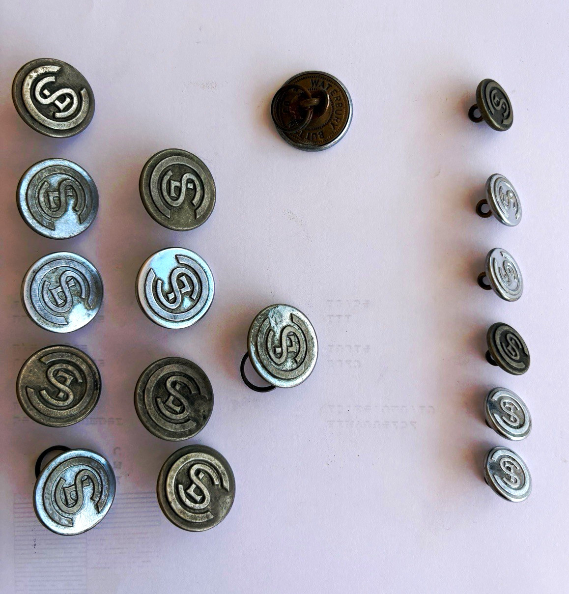 Lot of 16 Vintage Chicago Surface Lines CSL Uniform Buttons - Waterbury Button C