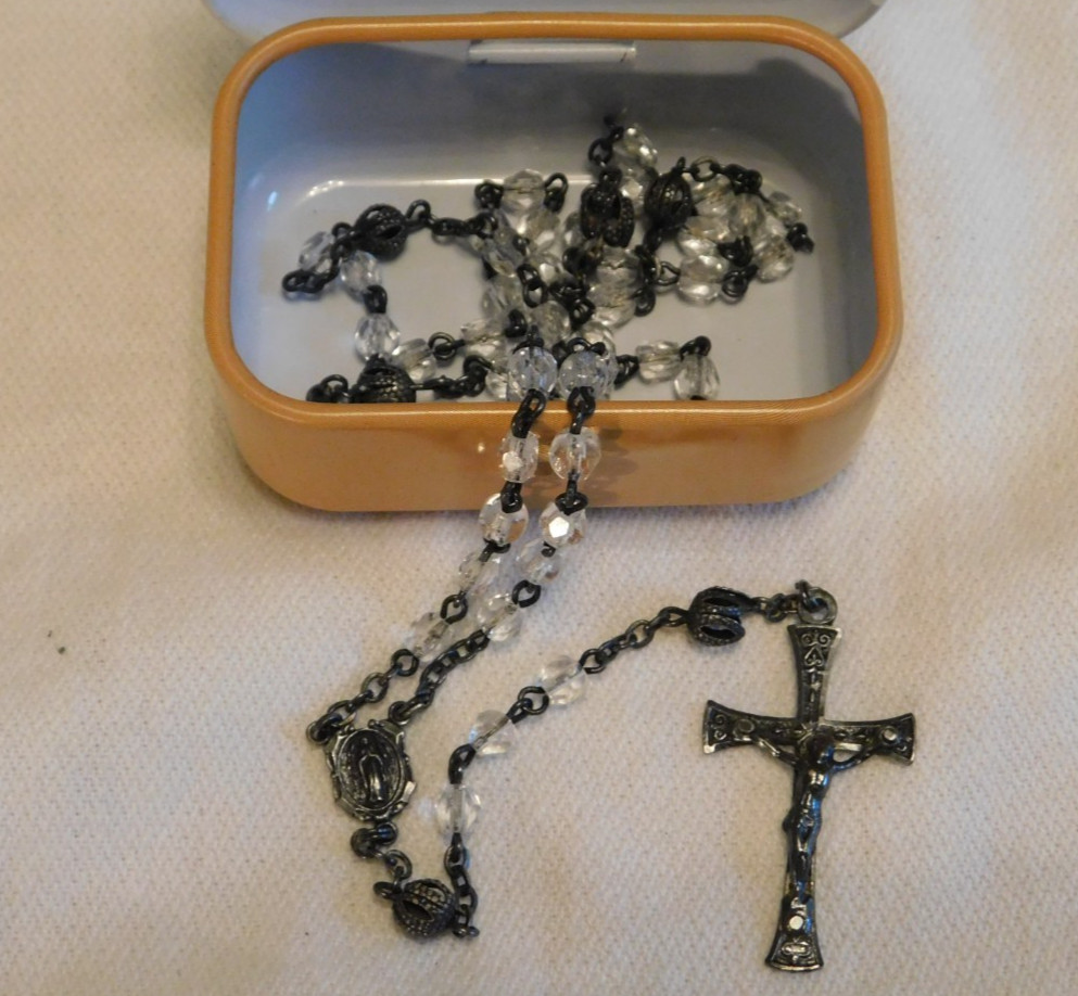 Roma Sterling Silver Crystal Beaded Small Rosary Vintage
