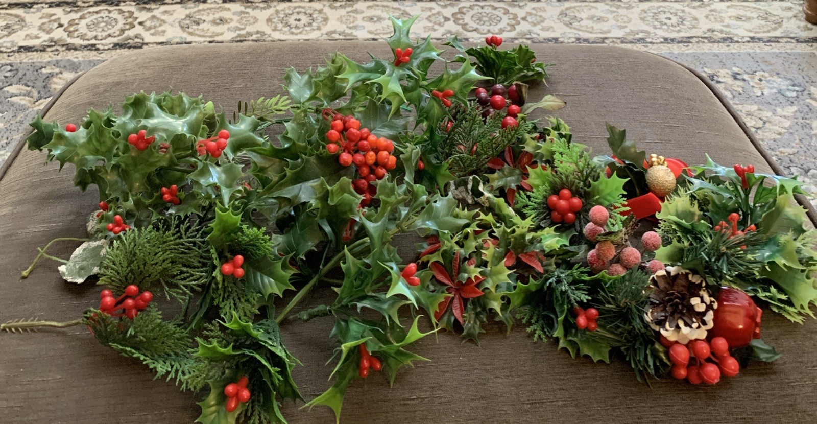 Vintage Plastic Green Holly Red flower Berry Christmas Picks