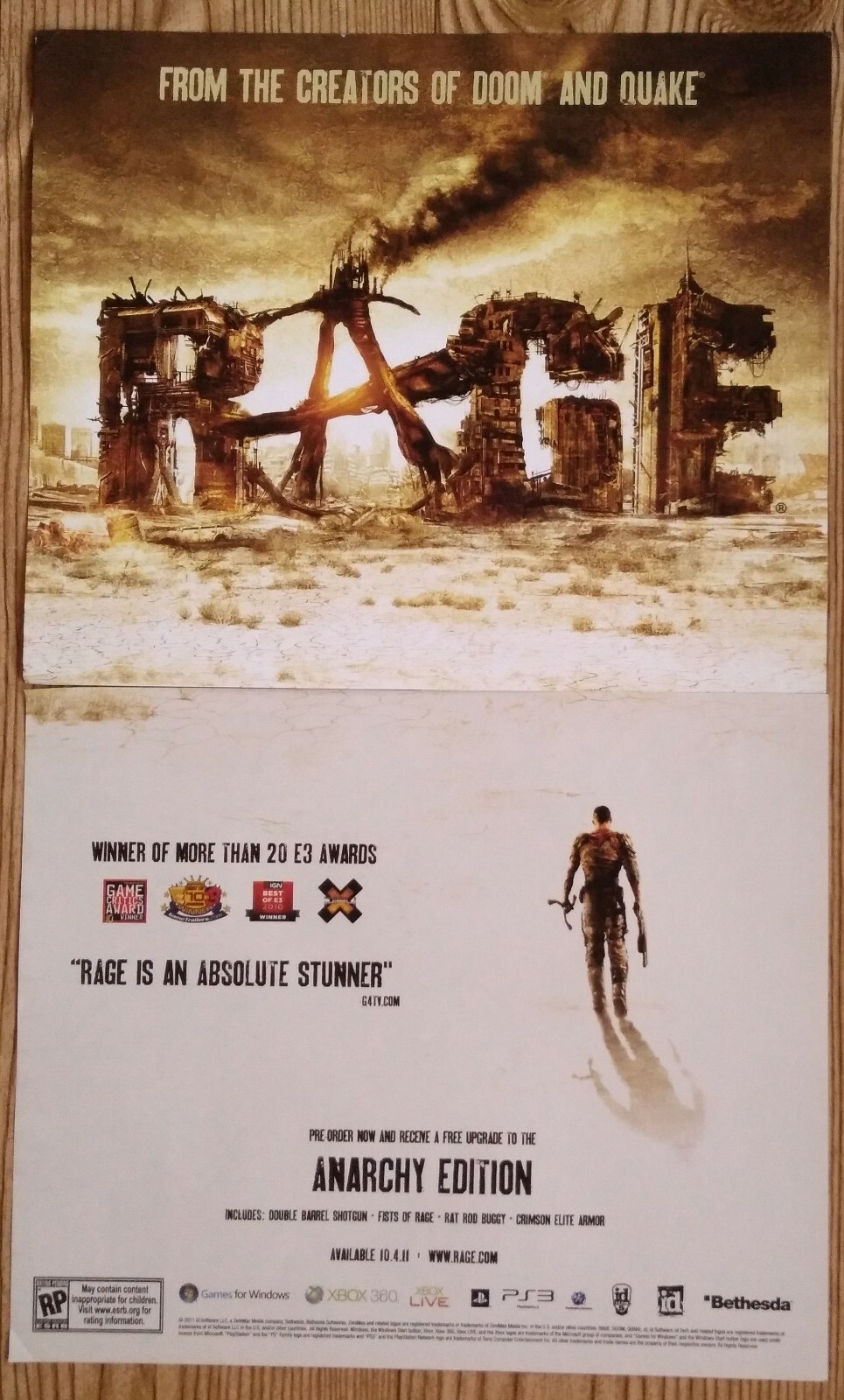 RAGE Xbox 360 PS3 PC 2011 Vintage Poster Ad Art Print Official Promo FPS Rare