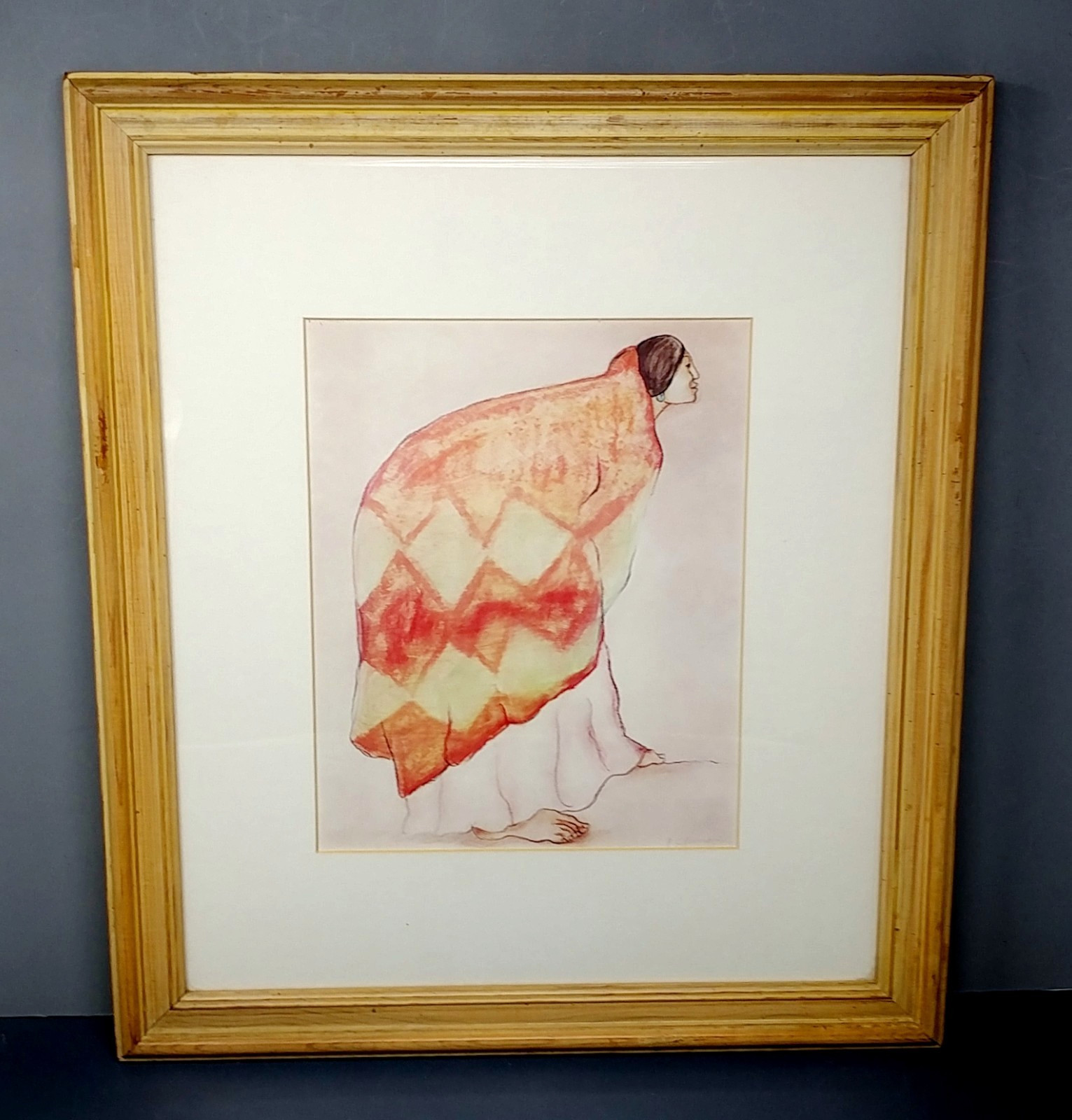 RC Gorman Signed Framed Print Navajo Woman Pendleton Blanket Southwestern Art