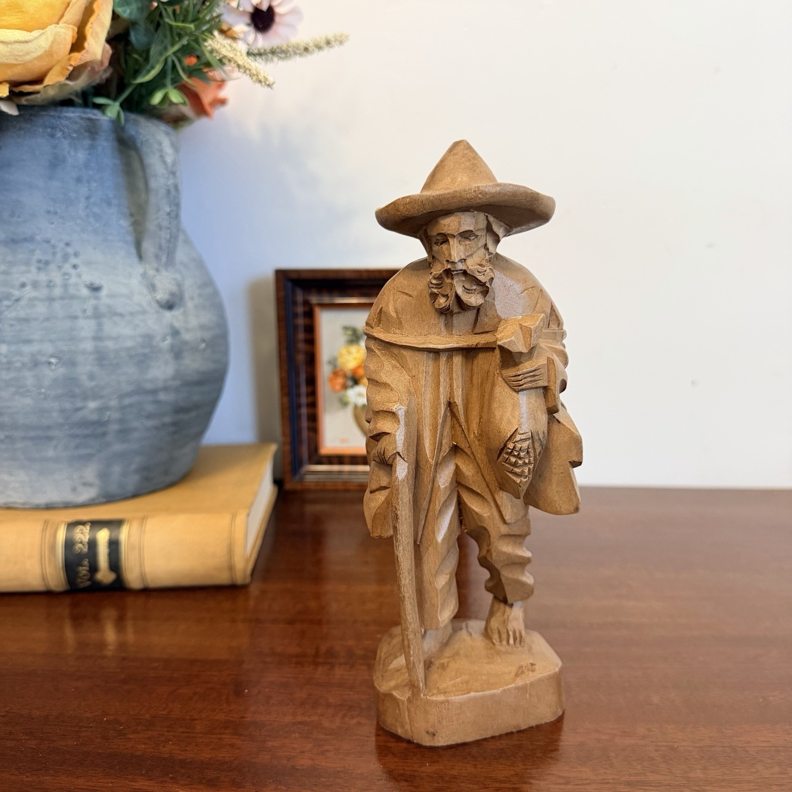 Vintage Hand Carved Wood Alpine Wanderer Traveler Figurine Folk Art 8\