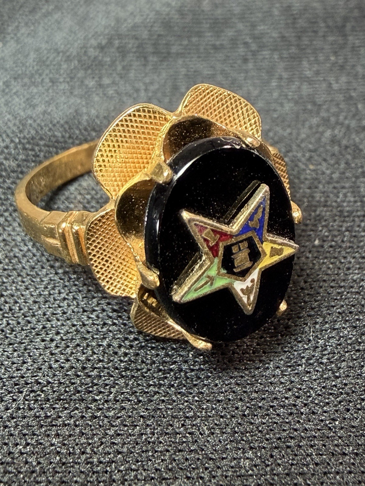 Eastern Star women\'s Black Oval Onyx 10k Gold Filled ring size 7.75 & 3.7g LOOK