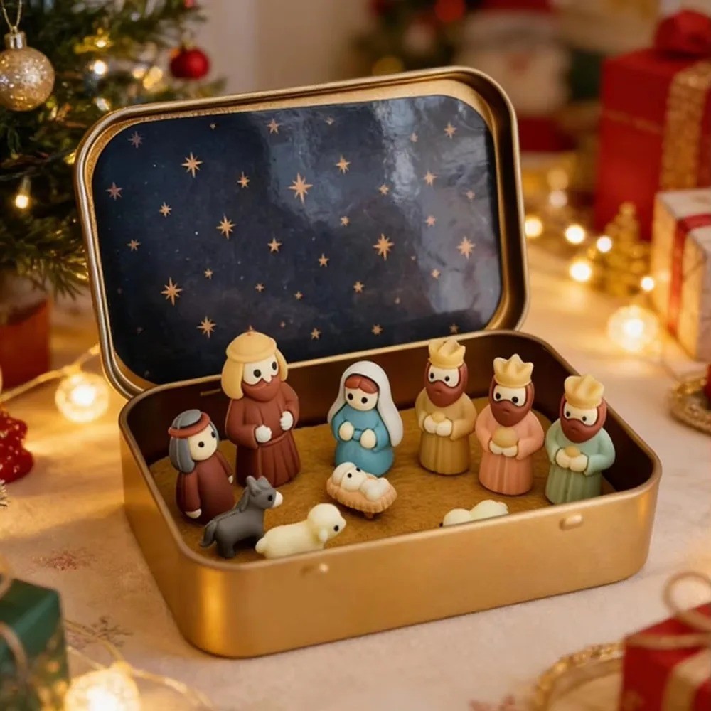 Mini Christmas Nativity Scene Set Portable Pocket Size Holiday Decoration