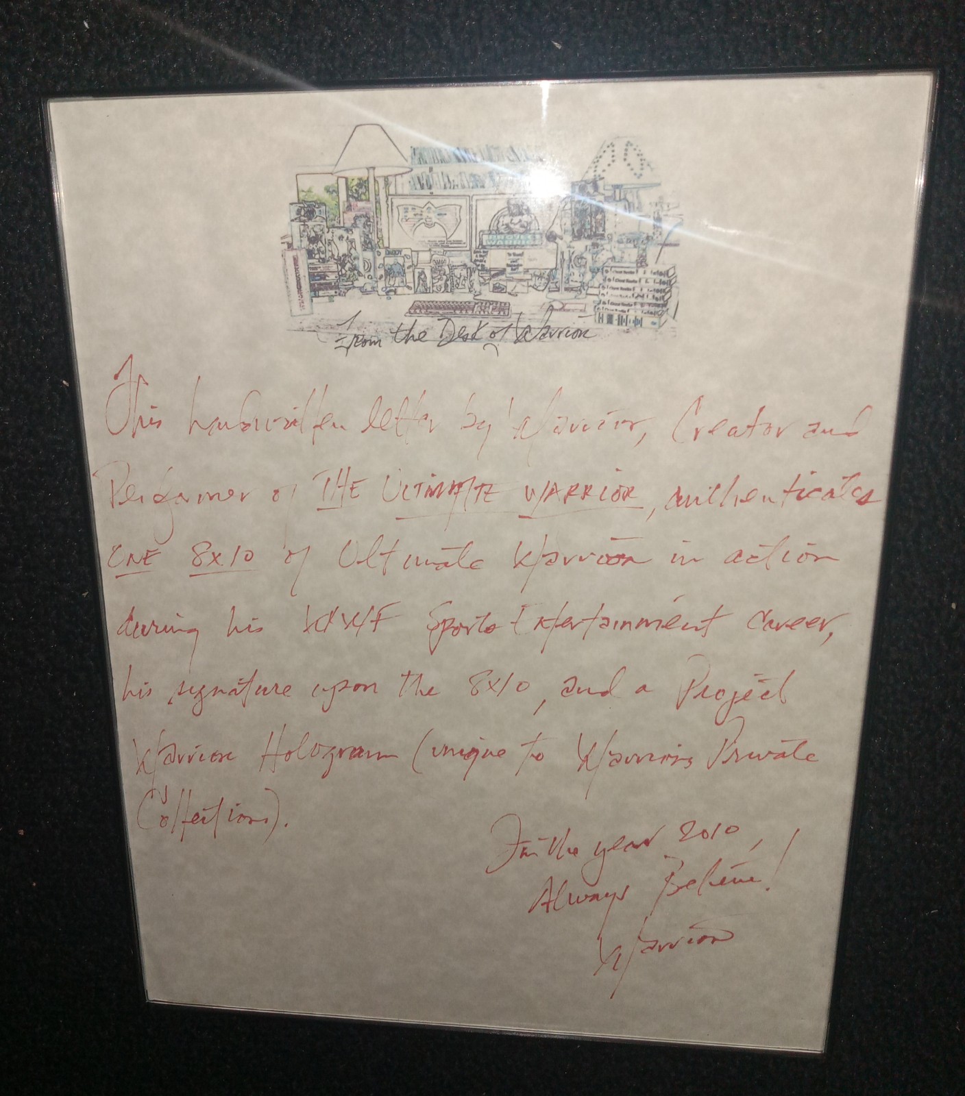 WWF 8.5x11 Hand Written Letter Signed By Ultimate Warrior One Of A Kind Piece