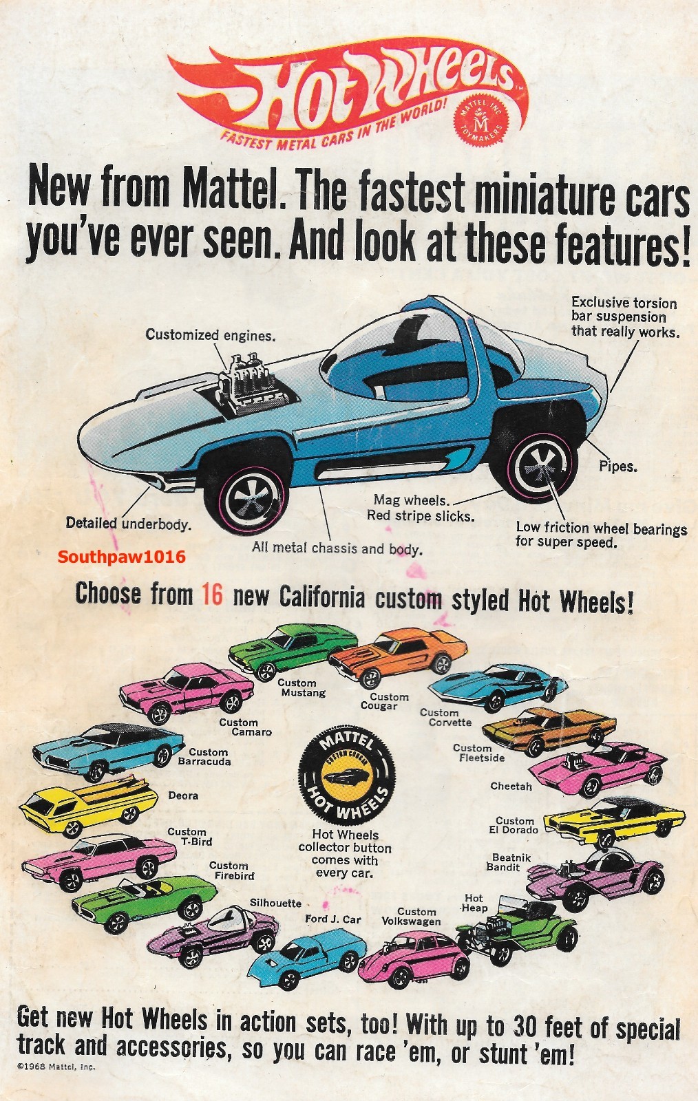 1968 Mattel Hot Wheels Launch Original Vintage Print Ad