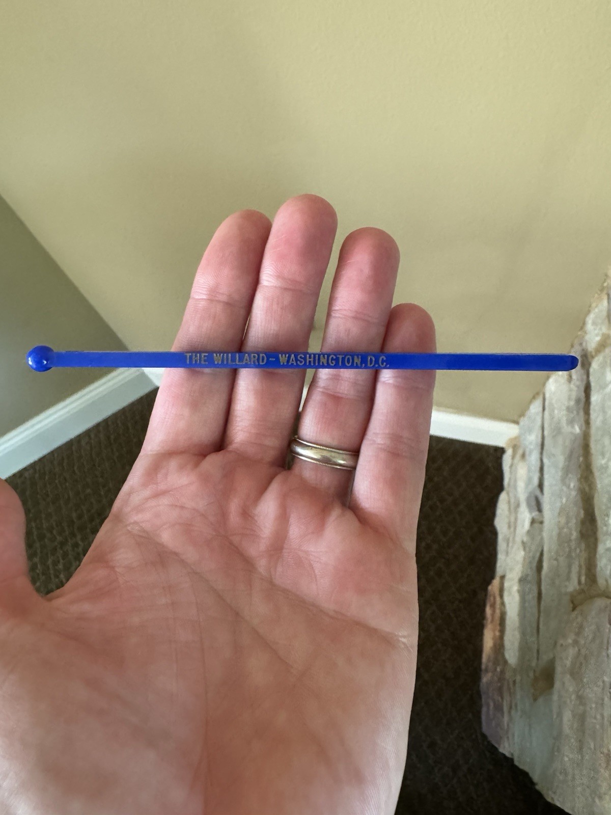 Vintage The Willard Washington D.C. Blue Plastic Hotel Swizzle Stick Drink