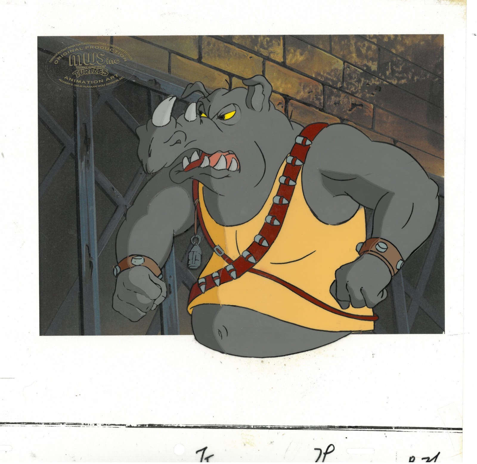 Rocksteady of (TMNT) Turtles- Original Production Cel with MWS Seal-S13-13
