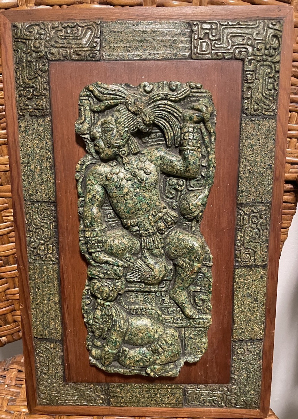 Vintage Original Zarebski Maya Aztec Decorative Stone Malachite Plaque Wall Art