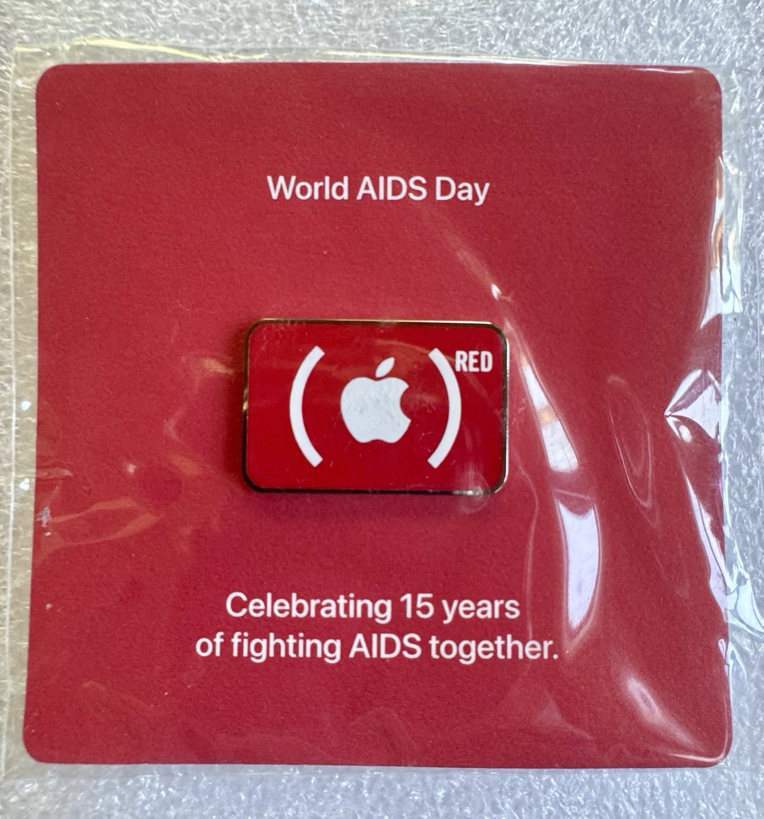 Rare Apple Computer World AIDS Day Magnetic Lapel Pin (Red)