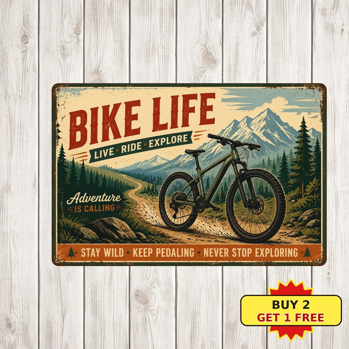 Bike Life Mountain Bicycle Cycling Trail Sport Slogan Metal Tin Sign 8x12