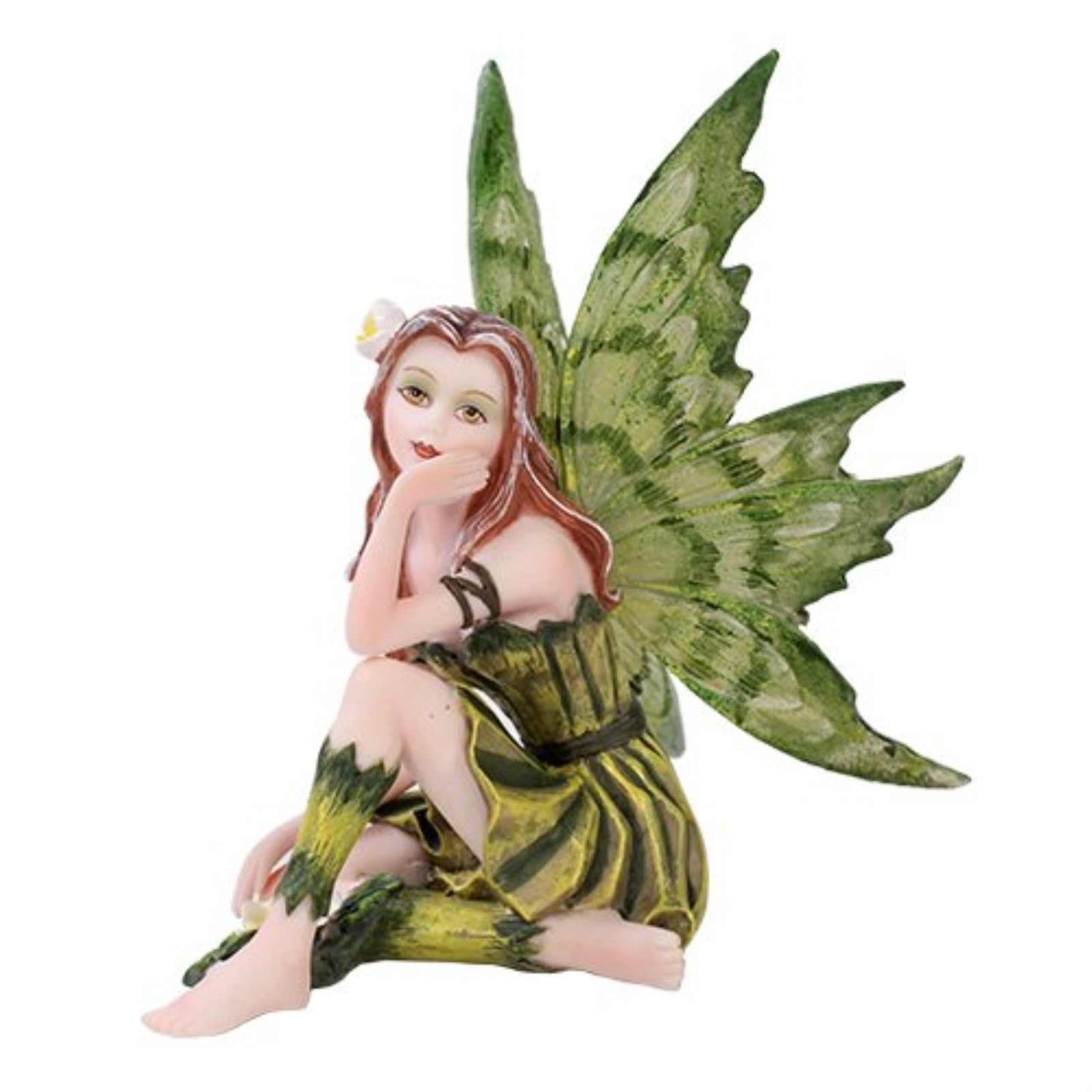 Small Playful Green Flower Fairy Figurine Made of Polyresin 4 Inches Tall