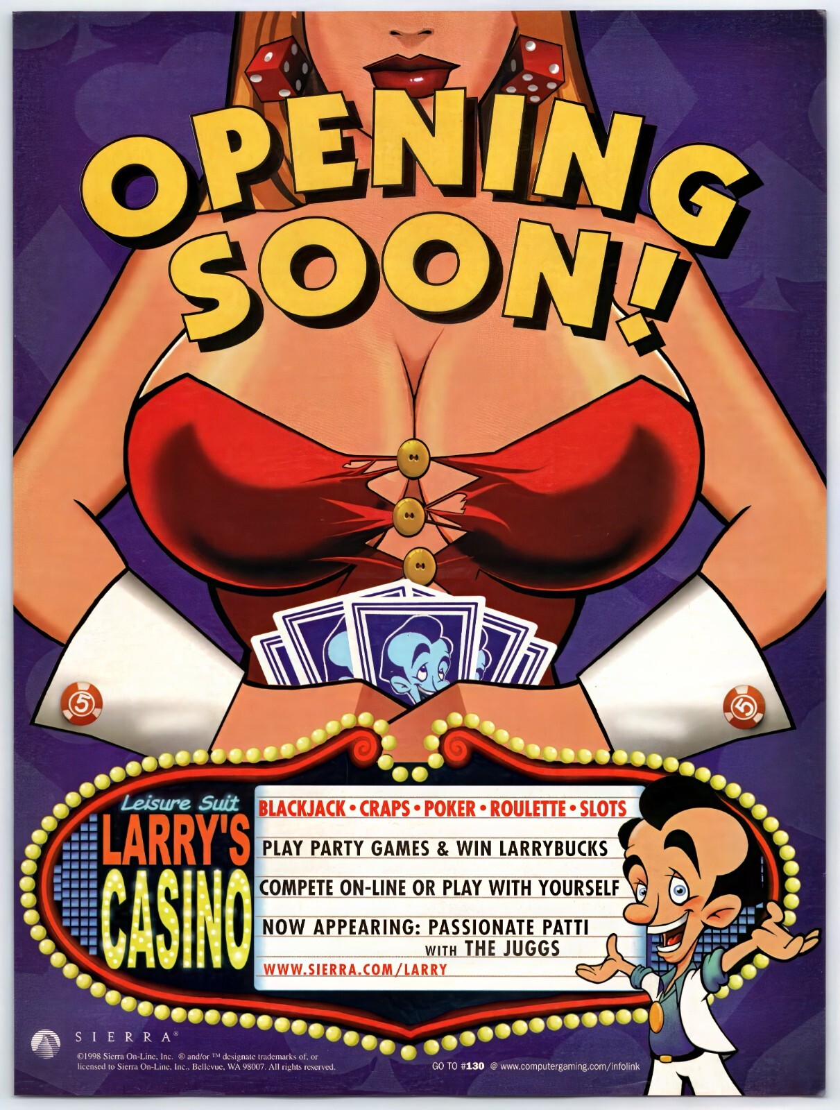 Leisure Suit Larry's Casino - PC - Sierra Games - Original Print Ad/Poster 1998