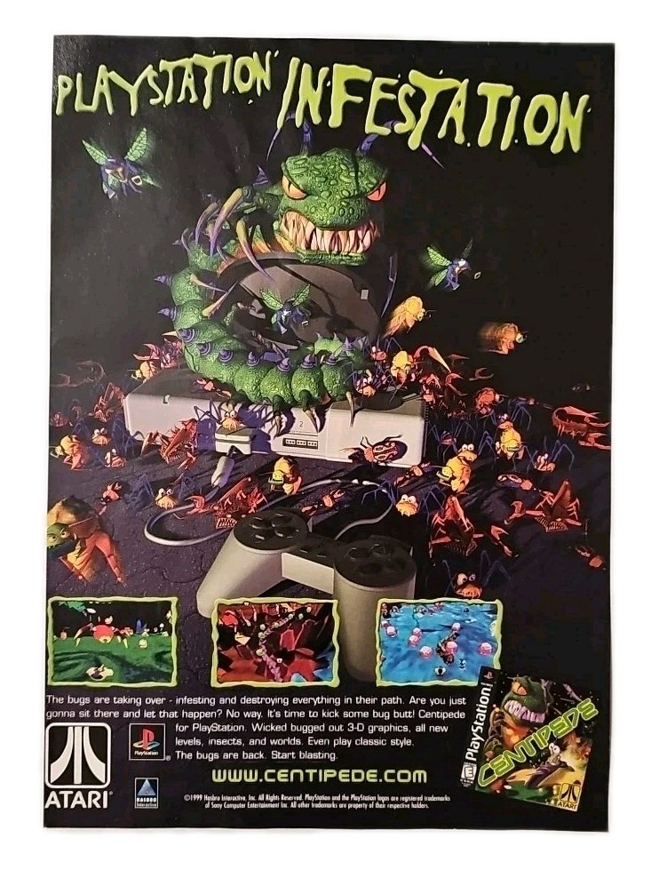 Centipede Infestation Playstation PS1 Original Atari Print Ad - 7.5
