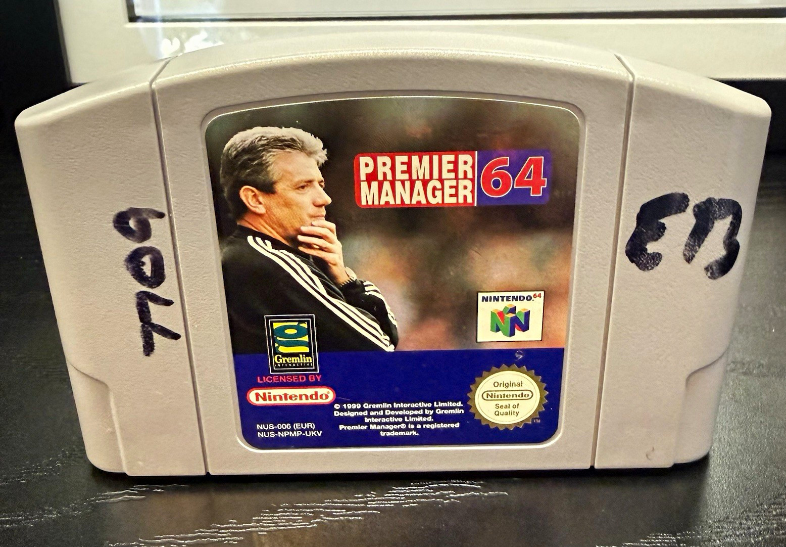 Premier Manager 64 for Nintendo 64 N64, PAL, 1999, 100% Works (Sharpie Marks)