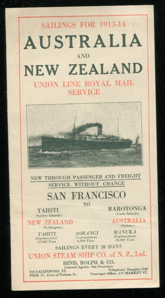 1913-14 Union Line Royal Mail Service Brochure San Francisco Australia New Zeala