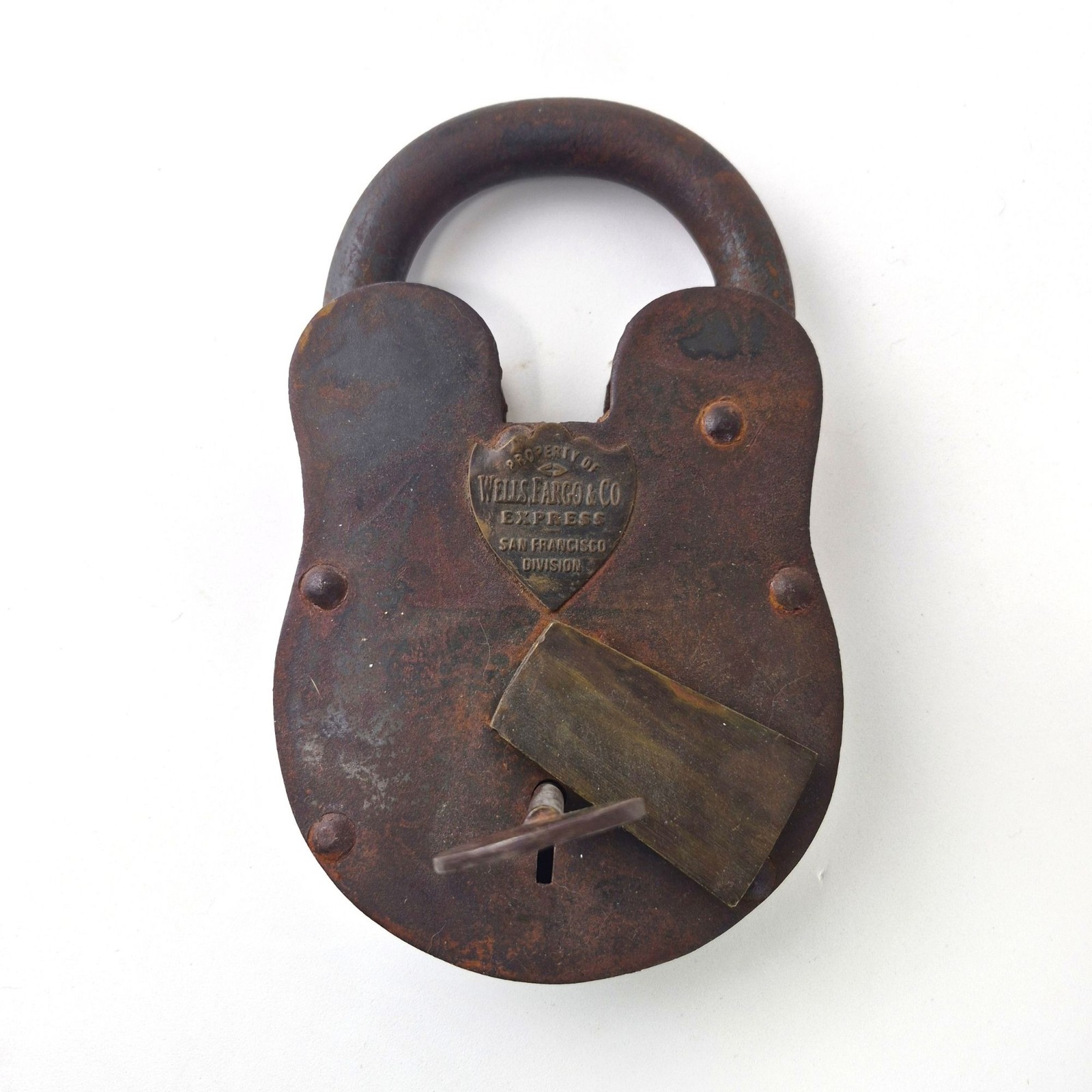 Vintage Wells Fargo Express Large Padlock Cast Iron Lock San Francisco & Key