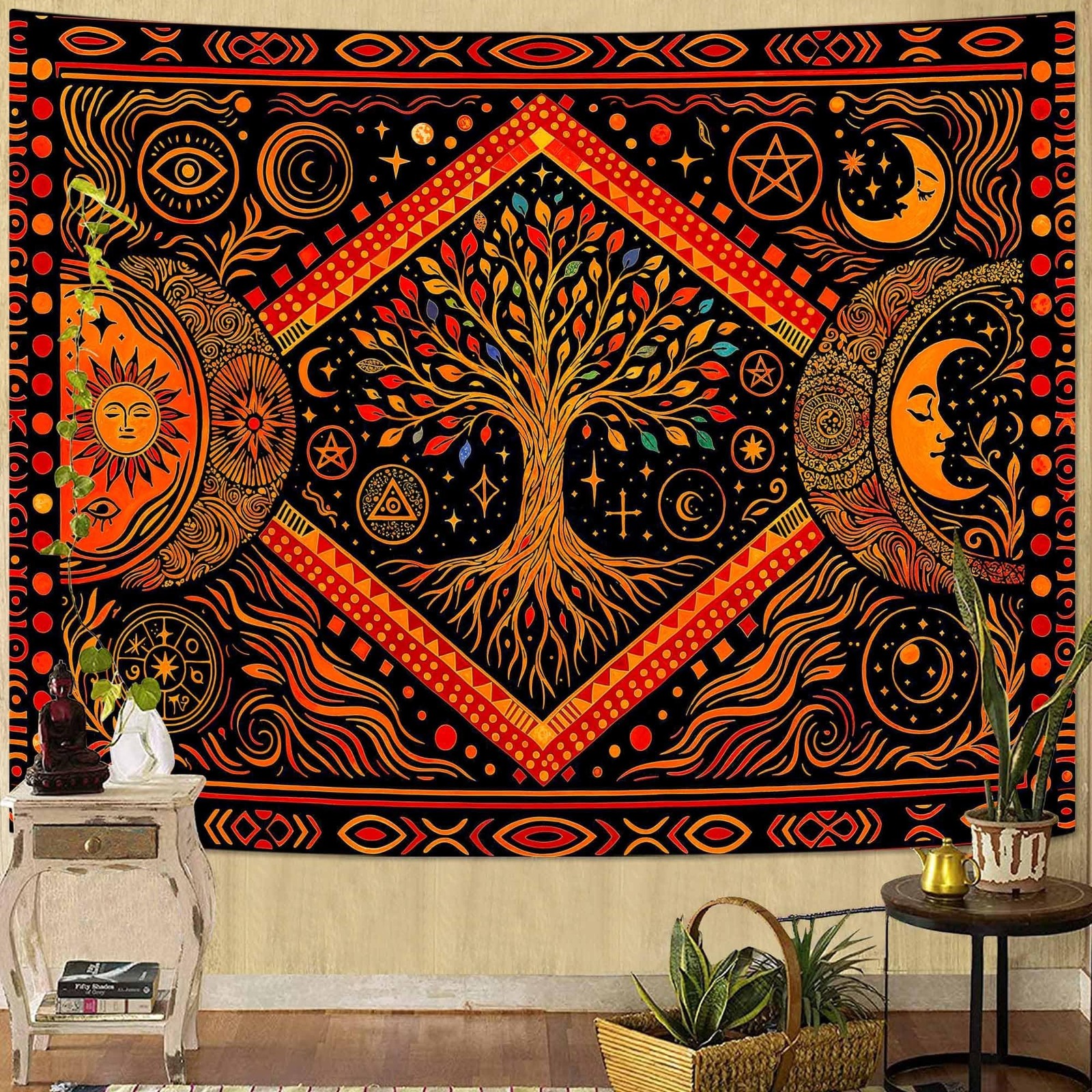 Lunerfex Tree of Life Sun Moon Stars Wall Tapestry, Cosmic Harmony Symbol Tap...