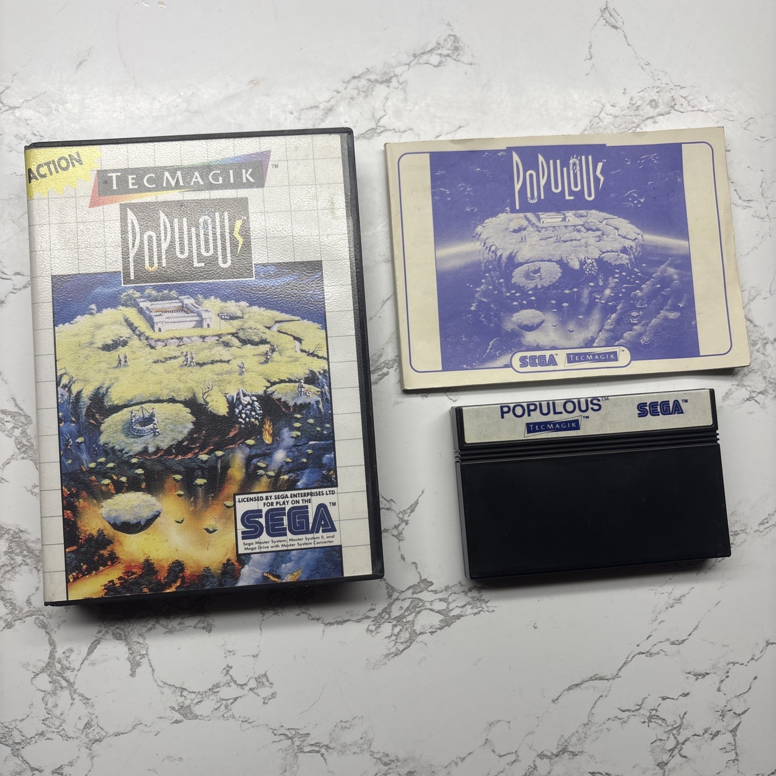 POPULOUS COMPLET BOÎTE NOTICE SEGA MASTER SYSTEM PAL EURO (FR) CIB OVP Bon état