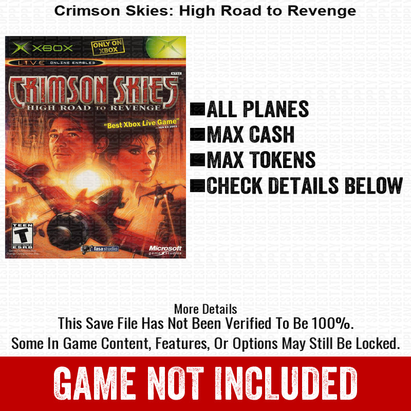 Crimson Skies High Road to Revenge 100% Unlocked All Items Xbox USB Save