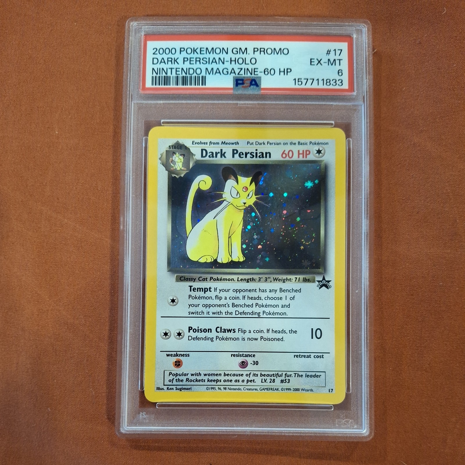 2000 Pokemon GM Promo Dark Persian Holo Nintendo Magazine 60 HP #17 PSA 6