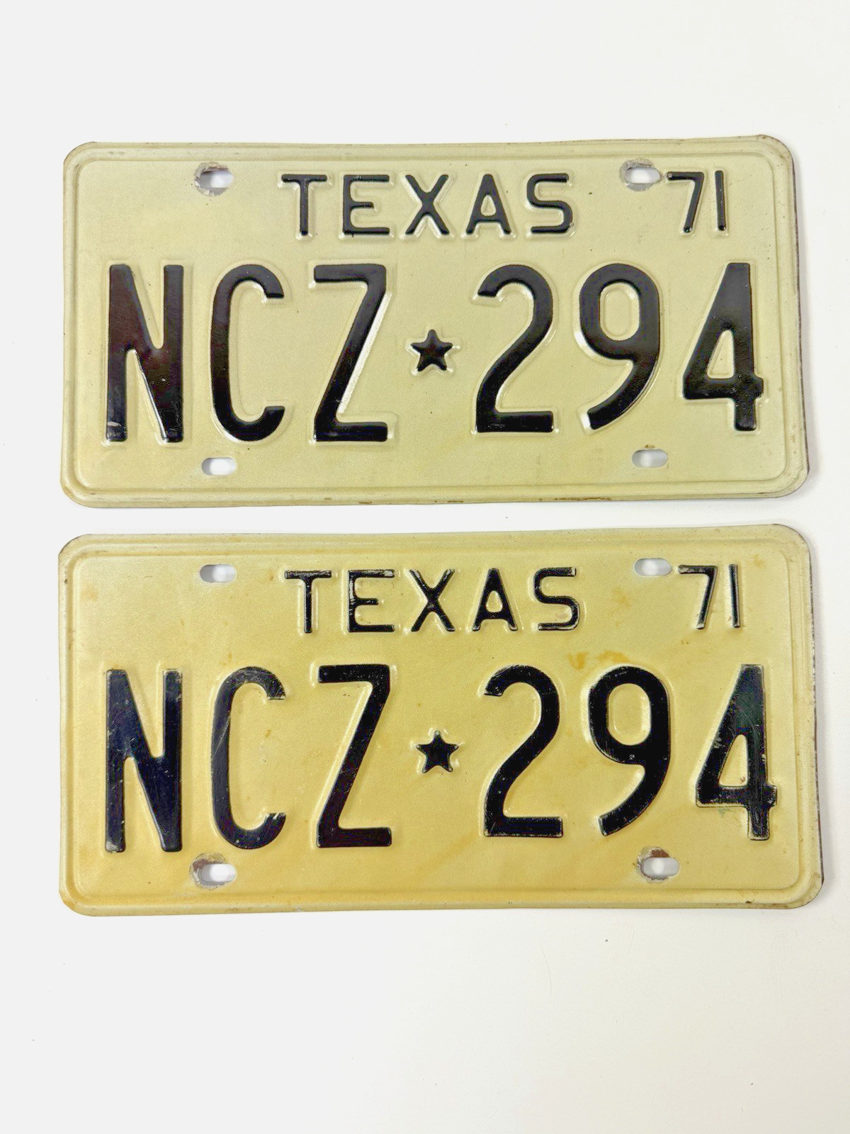 Vintage 1971 Texas License Plate Set AUTO NCZ 294 TX DOT DMV Clear OK YOM