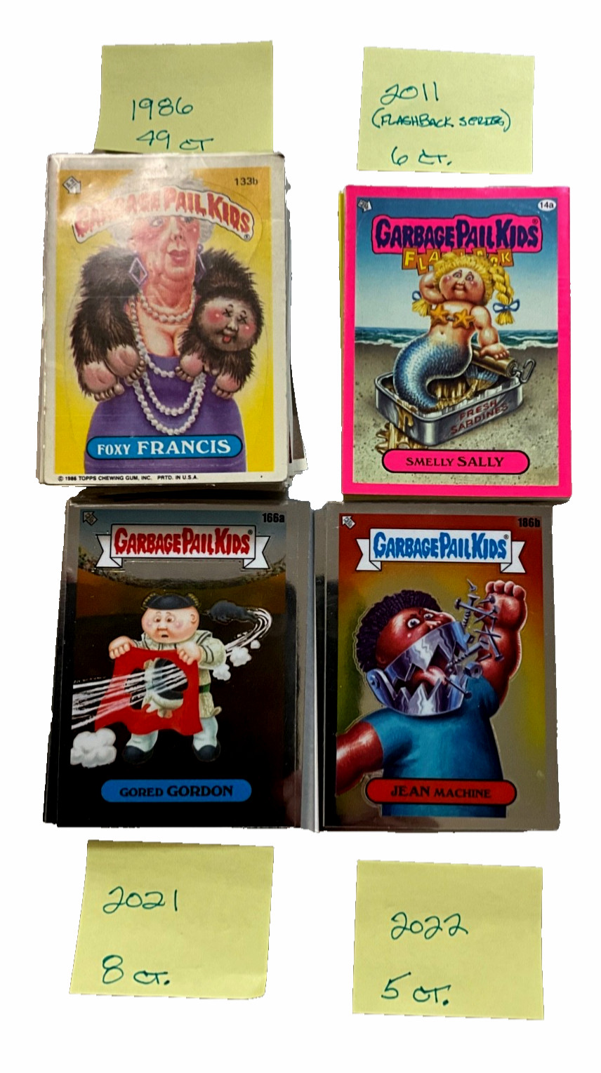 Garbage Pail Kids Stickers, Topps 1986 (49 Ct.)-2022 (Remainder).Conditions vary