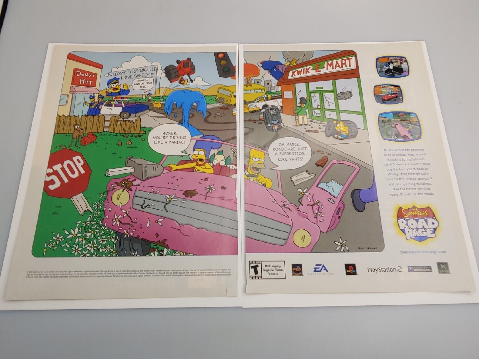 Video Game Double Page Print Ad Vintage - 2001 - Simpson's Road Rage