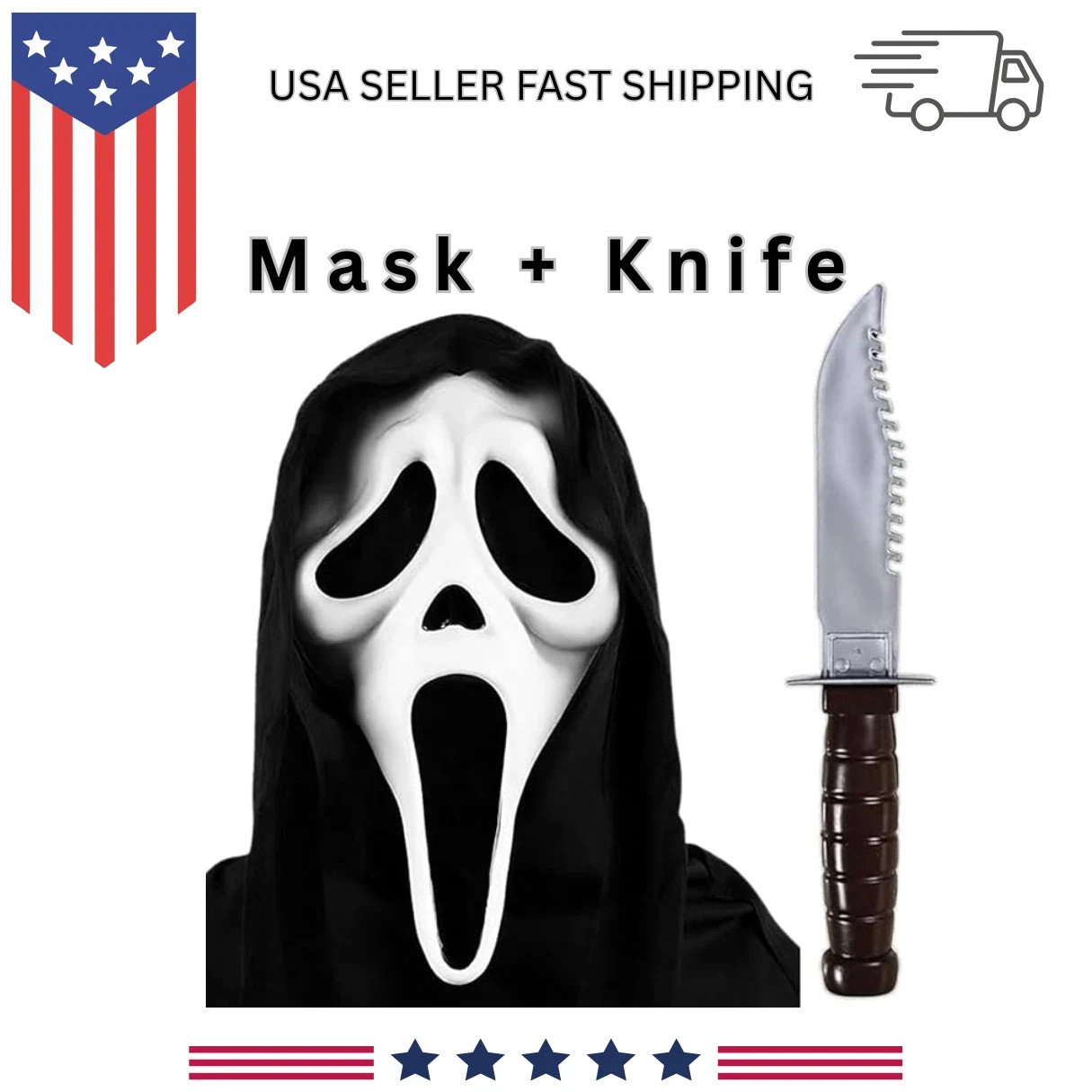 Ghostface Mask with Knife Halloween Horror Scream Face Mask Halloween Costume