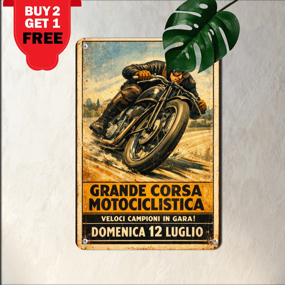 Retro 1924 Tourist Trophy Grand Prix Motorcycle Metal Tin Sign 8x12