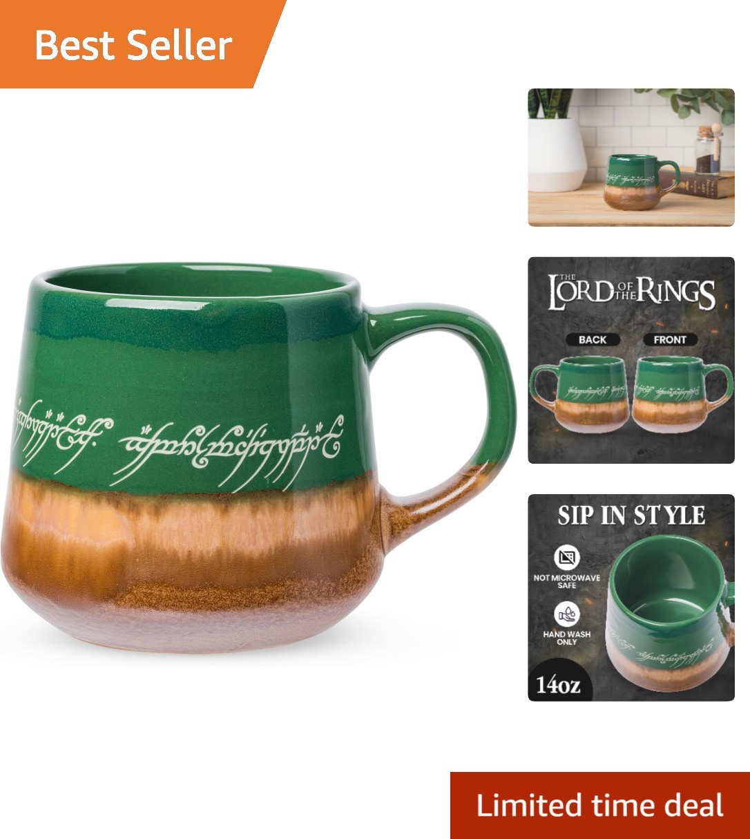 Lord of the Rings Elven Text Ceramic Mug, 14oz - High Gloss & Durable Design