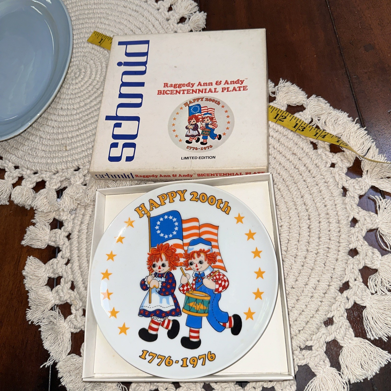 Raggedy Ann & Andy Plate Schmid 1776-1976 Happy 200th Bicentennial & Box A4