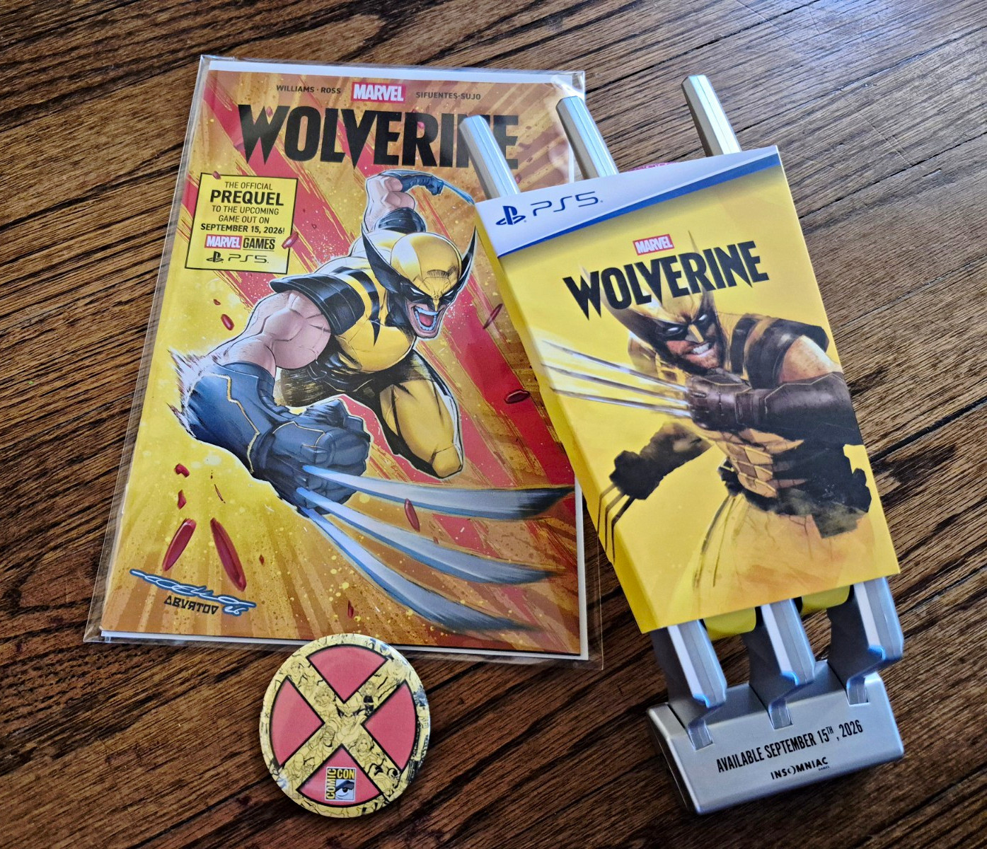 Marvel Wolverine SDCC 2026 Collectibles - Comic Book, Claw & Pin Button.