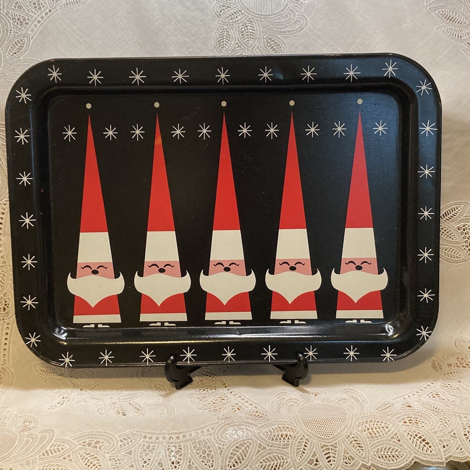 Holt Howard Black Atomic Santa Serving Trays (2) Mid Century 60’s MCM Christmas