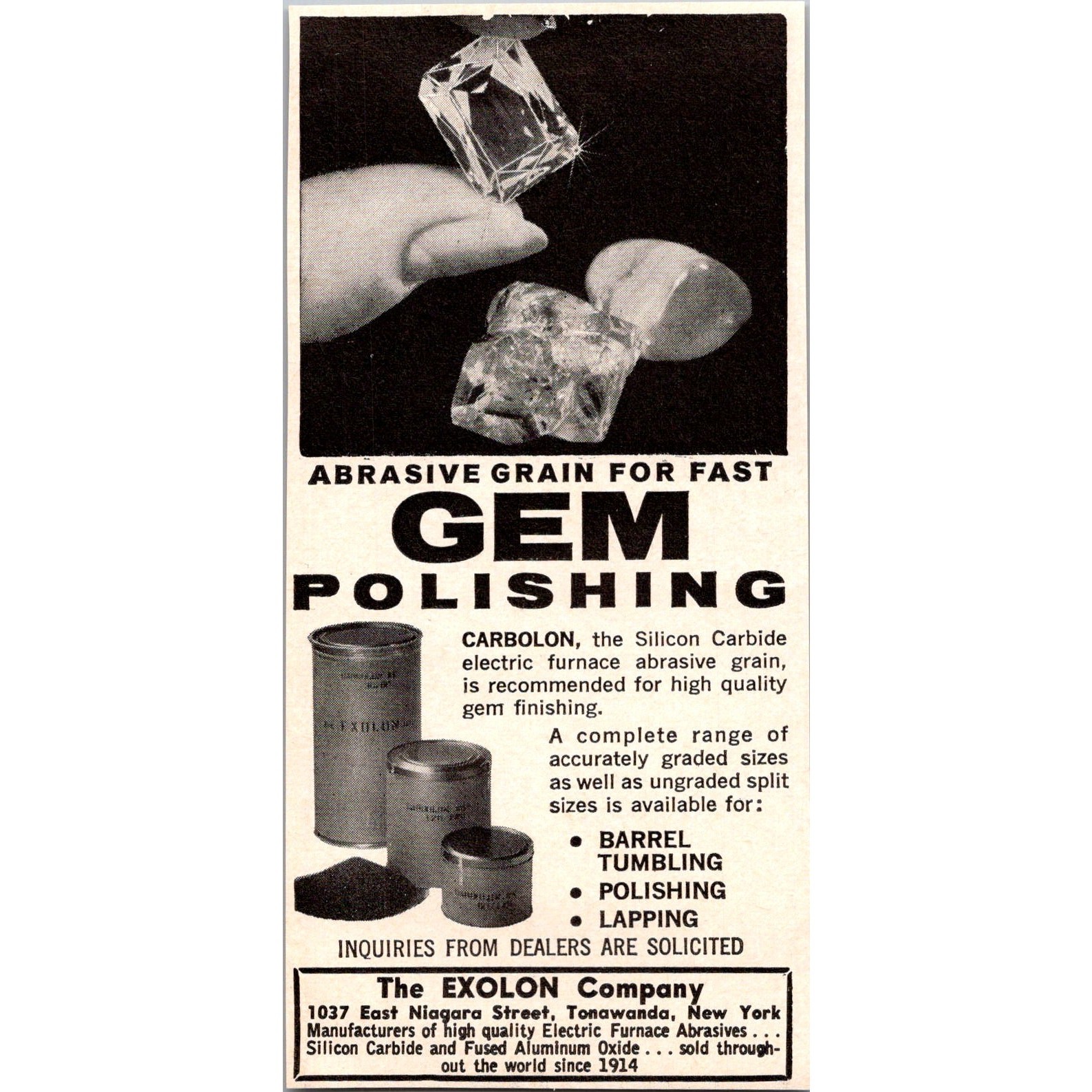 The Exolon Company Abrasive Grain For Fast Gem Polishing NY 1968 Ad SAH8-4
